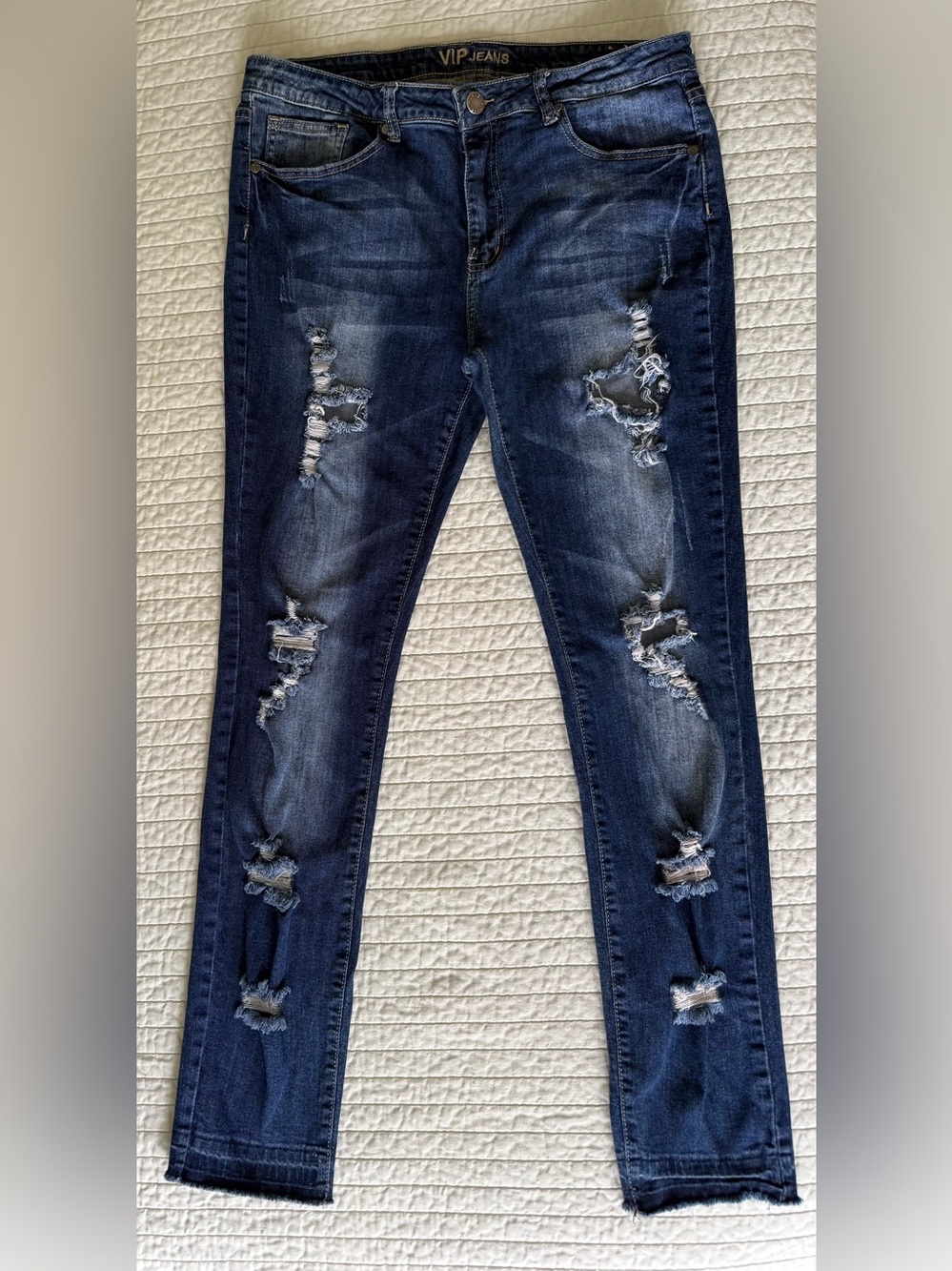 V.I.P. Jeans Distressed Ripped Dark Wash Skinny Jeans 15/16